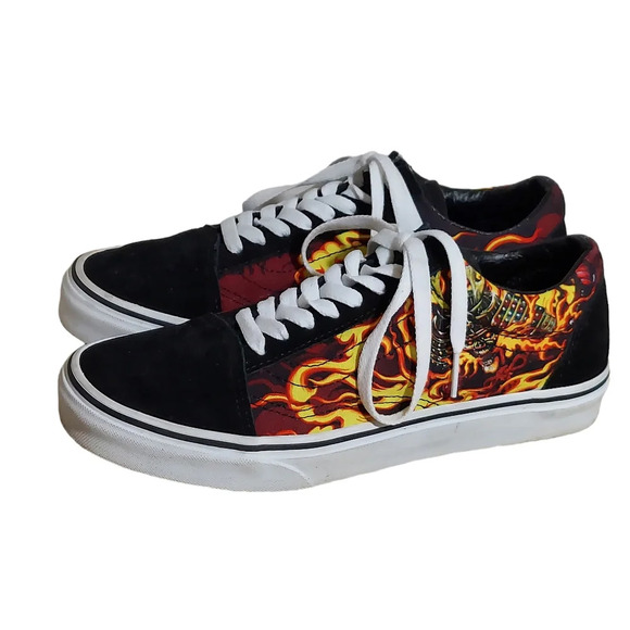 Van's Samurai Rising Old Skool Suede Canvas Black Red Yellow Flames Sneaker - Picture 3 of 15
